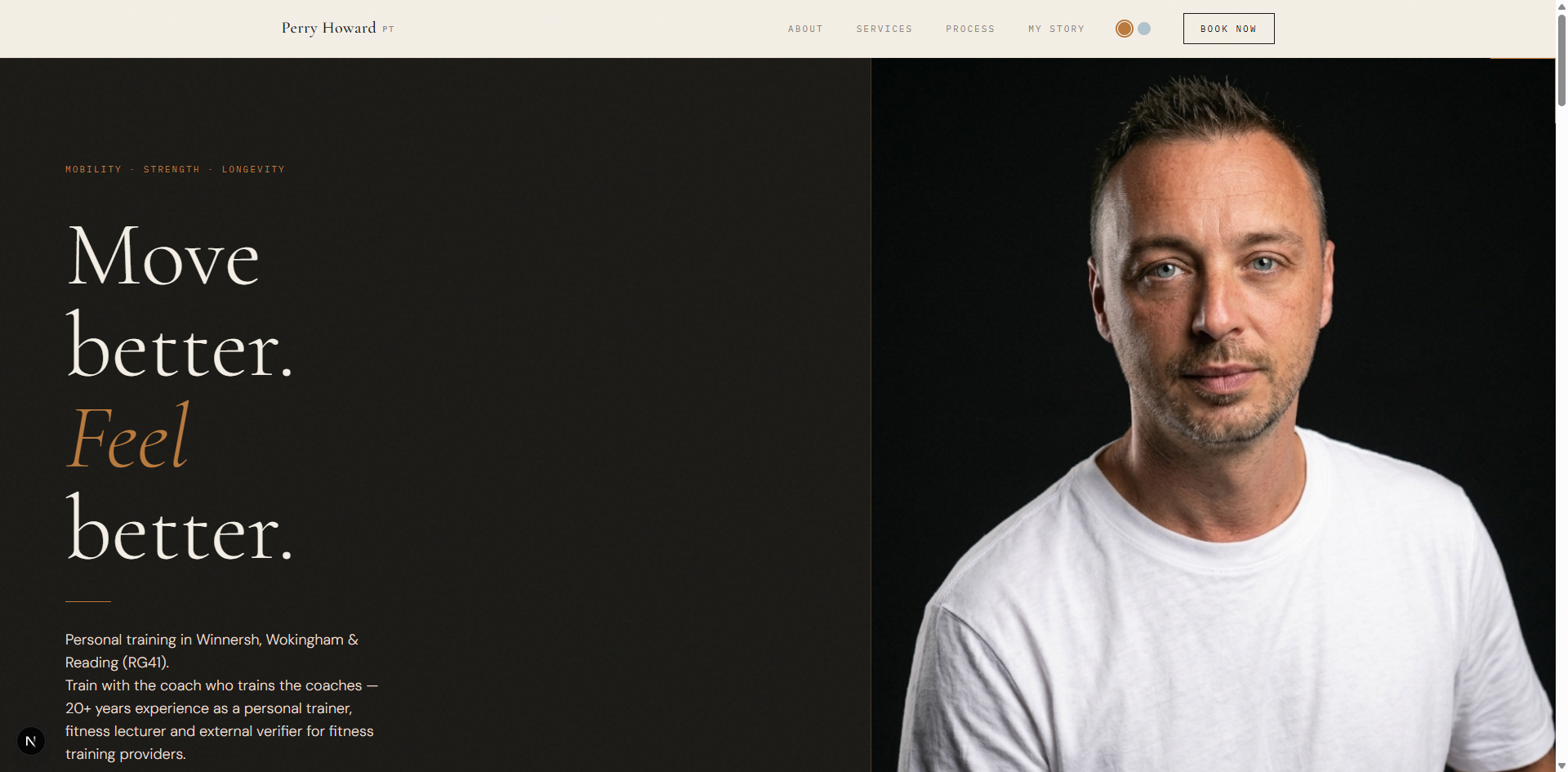 Perry Howard PT website — bespoke web design for a Wokingham personal trainer by Sean Baker Studio