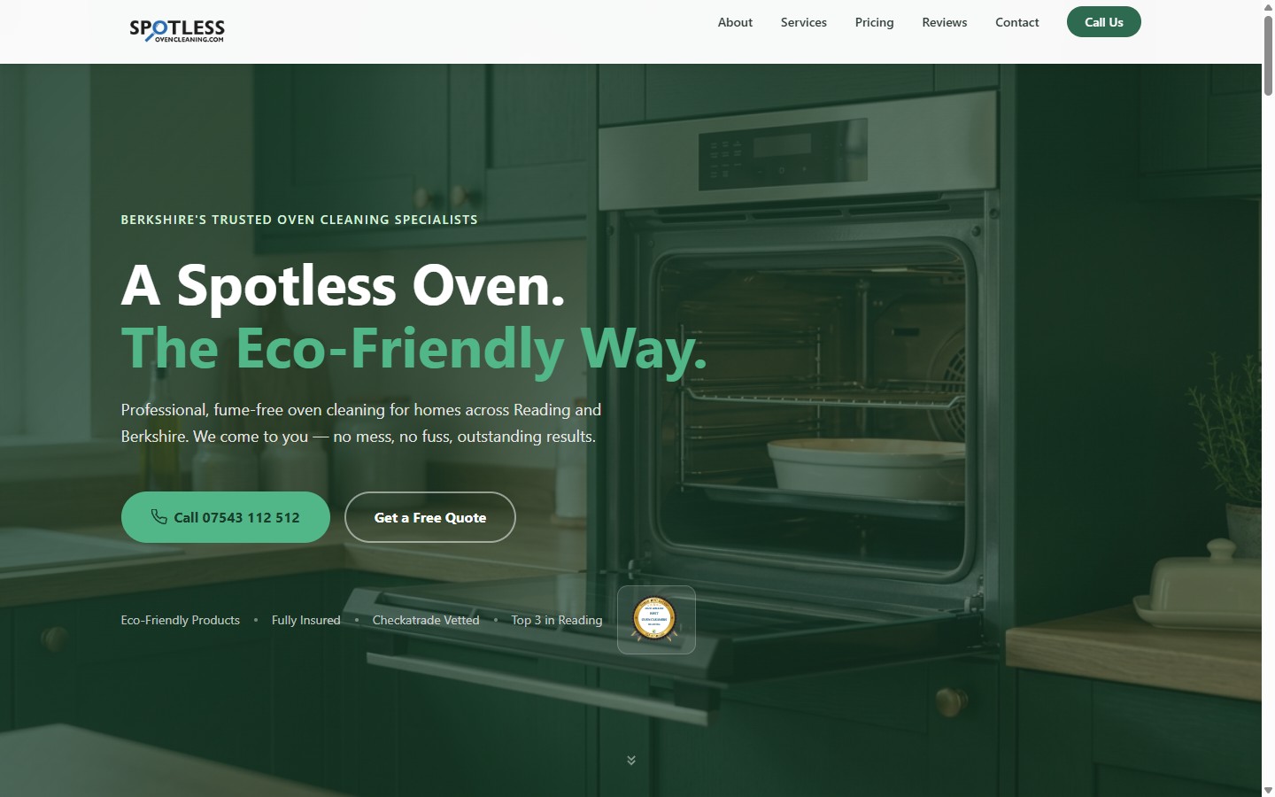 Spotless Oven Cleaning website — web design for an eco-friendly oven cleaning business by Sean Baker Studio